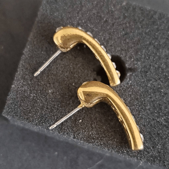 Swarovski Semi-curved Earrings with Channel Set Crystals Gold Plated Swan Signed - Picture 3 of 7